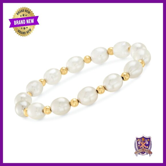 8-9mm Pearl Gold Bead Stretch Bracelet 7